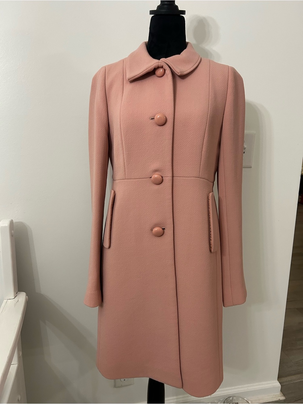 J. Crew Vintage Inspired Wool Dusty Blush Long-Sleeve Button Front Dress Coat